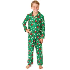 Peanuts Boys' Christmas Snoopy Charlie Brown Button Down Sleep Pajama Set Green -Intimo GUEST 0d0552b7 ec36 4d37 88c2 8e400284f121