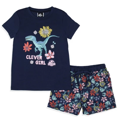 Jurassic World Girls' Movie Film Clever Girl Sleep Pajama Set Shorts Blue 8 Jurassic World Girls' Movie Film Clever Girl Sleep Pajama Set Shorts Blue - Image 6