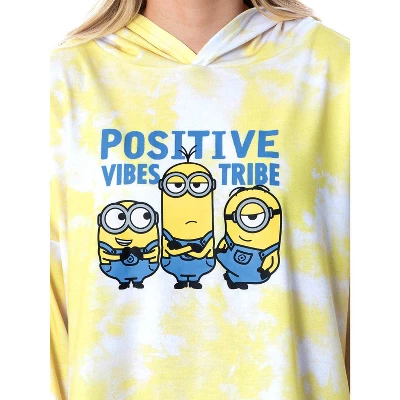 Minions Positive Vibes Tie Dye Womens' Pajama Cropped Hooded Jogger Set Yellow 5 Minions Positive Vibes Tie Dye Womens' Pajama Cropped Hooded Jogger Set Yellow - Image 3