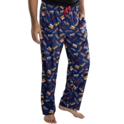 Marvel Comics Mens' Superhero Logo Titles Loungewear Pajama Pants Blue