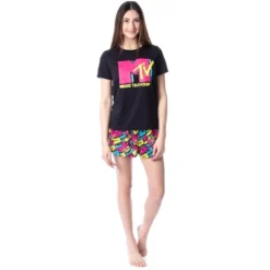 MTV Womens' Music Television Neon Cassette Tape Sleep Pajama Set Short Multicolored -Intimo GUEST 292f45d8 a47b 4496 bda6 4b562c62fb16