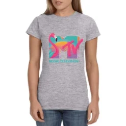 MTV Womens' Music Television Vaporwave Flamingo Icon '80s Crewneck T-Shirt Grey -Intimo GUEST 2baba06a 722b 41e0 aabc 97e97c767334