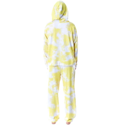 Minions Positive Vibes Tie Dye Womens' Pajama Cropped Hooded Jogger Set Yellow 6 Minions Positive Vibes Tie Dye Womens' Pajama Cropped Hooded Jogger Set Yellow - Image 4