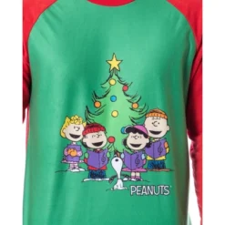 Peanuts Mens' Christmas Holiday Season Sing Along Sleep Pajama Set Green