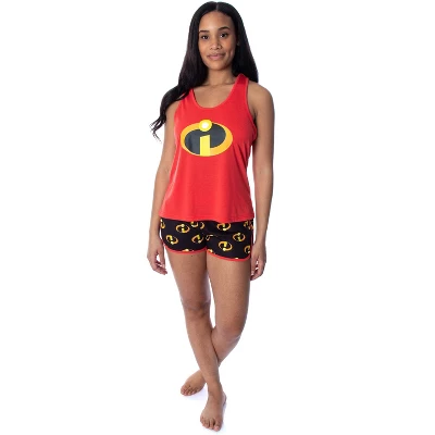 Disney Women's The Incredibles Logo Racerback Tank And Shorts Pajama Set Red 3 Disney Women's The Incredibles Logo Racerback Tank And Shorts Pajama Set Red