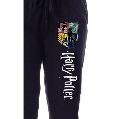 Harry Potter Womens' All Hogwarts House Crest Sleep Jogger Pajama Pants Black 3 Harry Potter Womens' All Hogwarts House Crest Sleep Jogger Pajama Pants Black