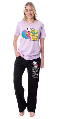 Peanuts Womens' Snoopy Woodstock Keep Calm Hug On Sleep Pajama Set Multicolored 6 Peanuts Womens' Snoopy Woodstock Keep Calm Hug On Sleep Pajama Set Multicolored - Image 4