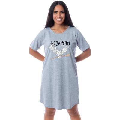 Harry Potter Womens' Wizarding World Broomstick Nightgown Pajama Shirt Grey 5 Harry Potter Womens' Wizarding World Broomstick Nightgown Pajama Shirt Grey - Image 3