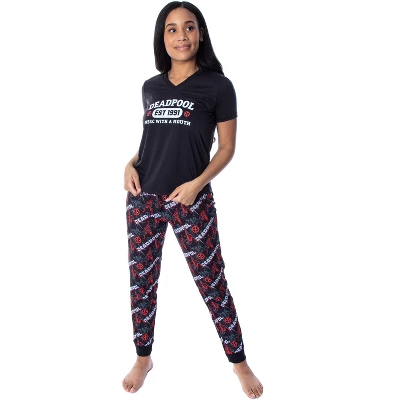 Marvel Women's Deadpool Merc With A Mouth 2 Piece Jogger Pajama Set 6 Marvel Women's Deadpool Merc With A Mouth 2 Piece Jogger Pajama Set - Image 4