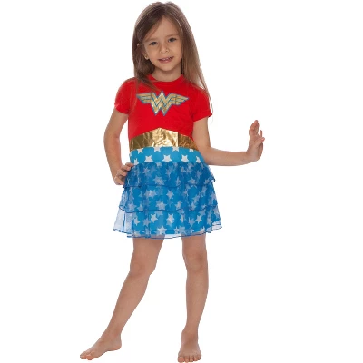 DC Comics Girls Wonder Woman Gold Foil Logo 3 Tiered Costume Pajama Nightgown Multicolored 3 DC Comics Girls Wonder Woman Gold Foil Logo 3 Tiered Costume Pajama Nightgown Multicolored