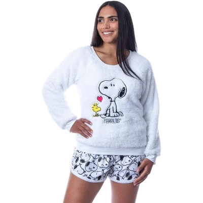 Peanuts Womens' Snoopy And Woodstock Sweater And Shorts Sleep Pajama Set White 7 Peanuts Womens' Snoopy And Woodstock Sweater And Shorts Sleep Pajama Set White - Image 5