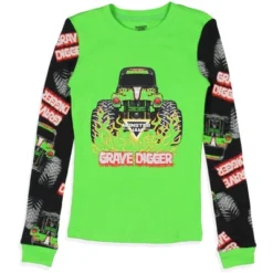 Monster Jam Boys' Truck Long Sleeve Grave Digger Tight Fit Sleep Pajama Set Multicolored