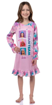 Barbie Girls' Dream Team Characters Unicorn Sleep Pajama Dress Nightgown Pink