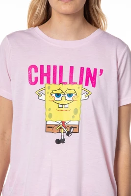 Nickelodeon SpongeBob SquarePants Womens' Chillin' Pajama Set Shorts Pink 5 Nickelodeon SpongeBob SquarePants Womens' Chillin' Pajama Set Shorts Pink - Image 3