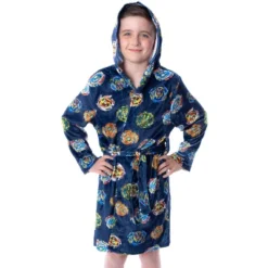 Beyblade Burst Boys' Spinner Tops Graphic Fleece Plush Hooded Robe Bathrobe Blue