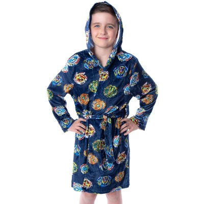 Beyblade Burst Boys' Spinner Tops Graphic Fleece Plush Hooded Robe Bathrobe Blue 3 Beyblade Burst Boys' Spinner Tops Graphic Fleece Plush Hooded Robe Bathrobe Blue