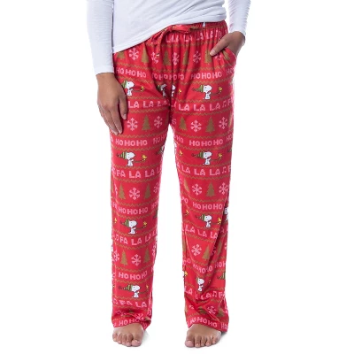 Peanuts Womens' Snoopy And Woodstock Ho Ho Ho Ugly Sweater Pajama Pants Red 6 Peanuts Womens' Snoopy And Woodstock Ho Ho Ho Ugly Sweater Pajama Pants Red - Image 4