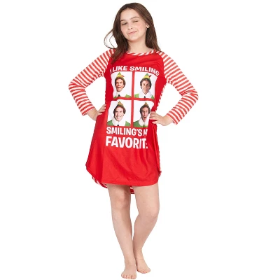 Elf The Movie Will Farrell Santa Holiday Christmas Fleece Raglan Nightgown Sleepshirt Pajama, Red, 7/8 Red 4 Elf The Movie Will Farrell Santa Holiday Christmas Fleece Raglan Nightgown Sleepshirt Pajama, Red, 7/8 Red - Image 2