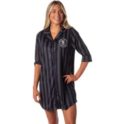 Wednesday Addams Family Women's Collared Pajama Nightgown Sleep Shirt Black -Intimo GUEST 833f1dec a6c1 42c7 9cb4 115e3e9ed335