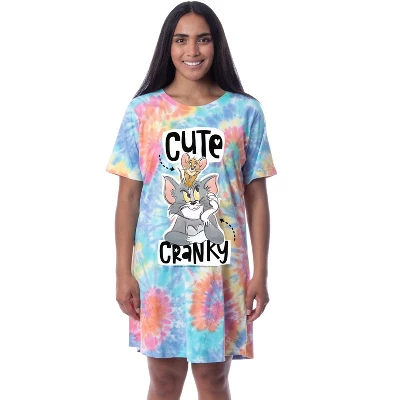 Tom And Jerry Womens' Cute Cranky Tie-Dye Nightgown Sleep Pajama Shirt Multicolored 5 Tom And Jerry Womens' Cute Cranky Tie-Dye Nightgown Sleep Pajama Shirt Multicolored - Image 3