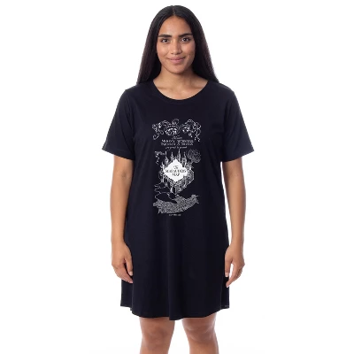 Harry Potter Womens' The Marauder's Map Mischief Managed Nightgown Pajama Black 5 Harry Potter Womens' The Marauder's Map Mischief Managed Nightgown Pajama Black - Image 3