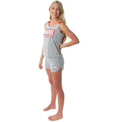 Marvel Comics Womens' Marvel Avengers Logo Tank Short Loungewear Pajama Set Grey