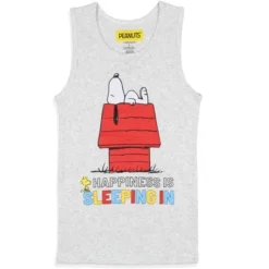 Peanuts Girls' Snoopy Happiness Is Sleeping In Pajama Set Tank Top Shorts Grey