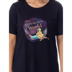Disney Womens' Aladdin Movie Princess Jasmine Nightgown Sleep Pajama Shirt Black