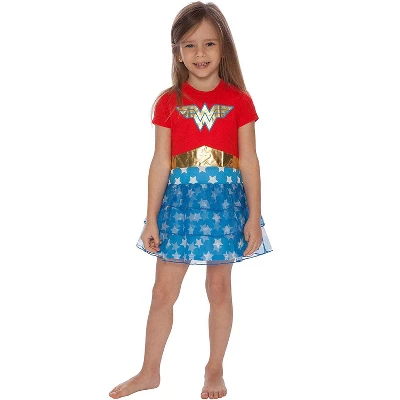 DC Comics Girls Wonder Woman Gold Foil Logo 3 Tiered Costume Pajama Nightgown Multicolored 6 DC Comics Girls Wonder Woman Gold Foil Logo 3 Tiered Costume Pajama Nightgown Multicolored - Image 4
