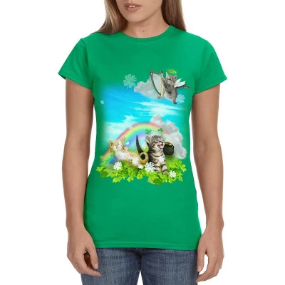 St. Patrick's Day Shirt Green Irish Rainbow Angel Kittens Tee Green 5 St. Patrick's Day Shirt Green Irish Rainbow Angel Kittens Tee Green - Image 3
