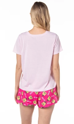 Nickelodeon SpongeBob SquarePants Womens' Chillin' Pajama Set Shorts Pink 6 Nickelodeon SpongeBob SquarePants Womens' Chillin' Pajama Set Shorts Pink - Image 4