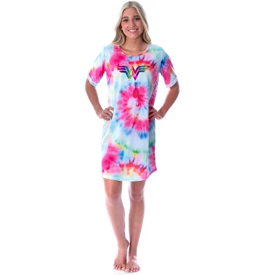 DC Comics Womens Wonder Woman Foil Logo Tie Dye Nightgown Sleep Shirt Multicolored 6 DC Comics Womens Wonder Woman Foil Logo Tie Dye Nightgown Sleep Shirt Multicolored - Image 4