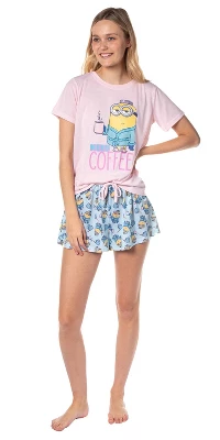 Despicable Me Minions Womens' Need Coffee Character Sleep Pajama Set Shorts Multicolored
