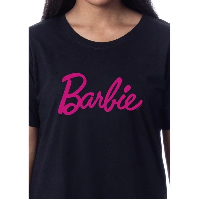 Barbie Womens' Classic Title Logo Icon Nightgown Sleep Pajama Shirt Black 3 Barbie Womens' Classic Title Logo Icon Nightgown Sleep Pajama Shirt Black