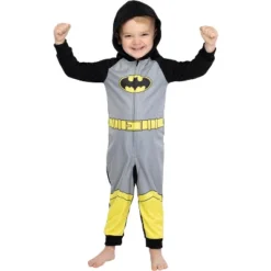 DC Comics Toddler Kids Superhero Character Hooded Union Suit Footless Pajamas