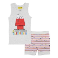 Peanuts Girls' Snoopy Happiness Is Sleeping In Pajama Set Tank Top Shorts Grey -Intimo GUEST cfc8b572 daba 48e7 9fe8 00aff579c037