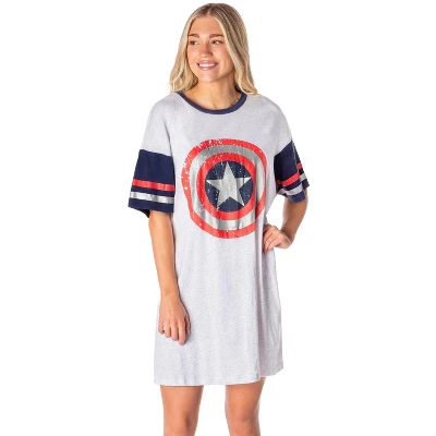 Marvel Comics Womens' Captain America Symbol Nightgown Pajama Shirt Dress Grey 7 Marvel Comics Womens' Captain America Symbol Nightgown Pajama Shirt Dress Grey - Image 5