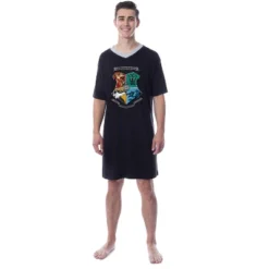 Harry Potter Mens' Hogwarts Houses Crest Stained Glass Sleep Pajama Shirt Black -Intimo GUEST d19a7bb5 7748 4078 a472 8d048da7ec50