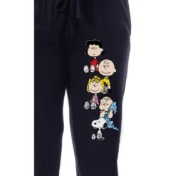 Peanuts Womens' Charlie Brown Snoopy Lucy Sally Linus Jogger Pajama Pants Black