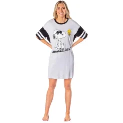 Peanuts Womens' Joe Cool Snoopy Woodstock Nightgown Pajama Shirt Dress Grey -Intimo GUEST e120b375 816e 4890 99e9 d67979894a3f