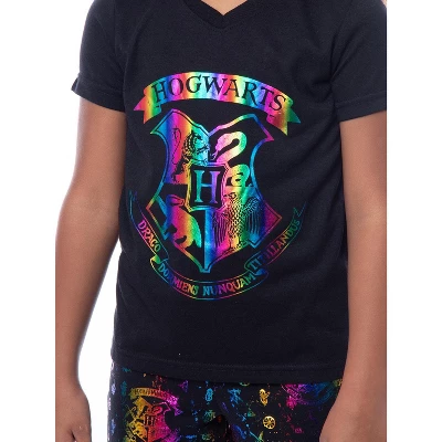 Harry Potter Girls' Rainbow Foil Hogwarts Crest Pajama Jogger Set Multicolor 4 Harry Potter Girls' Rainbow Foil Hogwarts Crest Pajama Jogger Set Multicolor - Image 2
