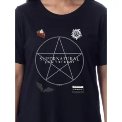 Supernatural Womens' Join The Hunt Pentagram Nightgown Sleep Pajama Shirt Black