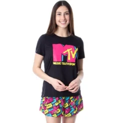 MTV Womens' Music Television Neon Cassette Tape Sleep Pajama Set Short Multicolored -Intimo GUEST f8586240 f0ef 4005 8d64 7b8c2c5ebd6e