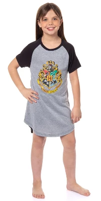 Harry Potter Girls' Wizarding World Hogwarts Crest Sleep Pajama Nightgown Grey