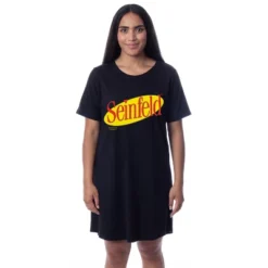 Seinfeld Womens' TV Show Logo Icon Nightgown Sleep Pajama Shirt Black -Intimo GUEST fe07140a c7e4 4ddb 8cf1 043b4b44b046